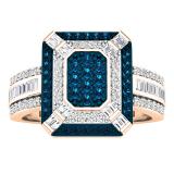 0.65 Carat (ctw) 10K Rose Gold Baguette & Round Cut White & Blue Diamond Engagement Bridal Ring
