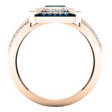 0.65 Carat (ctw) 10K Rose Gold Baguette & Round Cut White & Blue Diamond Engagement Bridal Ring
