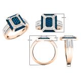 0.65 Carat (ctw) 10K Rose Gold Baguette & Round Cut White & Blue Diamond Engagement Bridal Ring