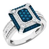 0.65 Carat (ctw) 10K White Gold Baguette & Round Cut White & Blue Diamond Engagement Bridal Ring