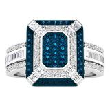 0.65 Carat (ctw) 10K White Gold Baguette & Round Cut White & Blue Diamond Engagement Bridal Ring