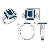 0.65 Carat (ctw) 10K White Gold Baguette & Round Cut White & Blue Diamond Engagement Bridal Ring