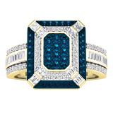 0.65 Carat (ctw) 10K Yellow Gold Baguette & Round Cut White & Blue Diamond Engagement Bridal Ring