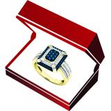 0.65 Carat (ctw) 10K Yellow Gold Baguette & Round Cut White & Blue Diamond Engagement Bridal Ring