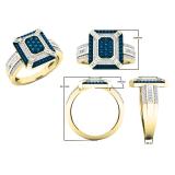 0.65 Carat (ctw) 10K Yellow Gold Baguette & Round Cut White & Blue Diamond Engagement Bridal Ring