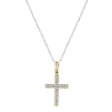 0.18 Cttw Round White Diamond Micro-Pave Cross Slider Unisex Pendant Necklace with 18 inch Silver Chain in 14K Yellow Gold