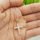 0.18 Cttw Round White Diamond Micro-Pave Cross Slider Unisex Pendant Necklace with 18 inch Silver Chain in 14K Yellow Gold