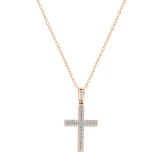 0.18 Cttw Round White Diamond Micro-Pave Cross Slider Unisex Pendant Necklace with 18 inch Gold Chain in 10K Rose Gold