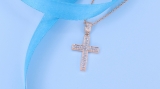 0.18 Cttw Round White Diamond Micro-Pave Cross Slider Unisex Pendant Necklace with 18 inch Gold Chain in 10K Rose Gold