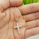 0.18 Cttw Round White Diamond Micro-Pave Cross Slider Unisex Pendant Necklace with 18 inch Gold Chain in 10K Rose Gold