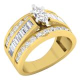 IGI CERTIFIED 1.85 Carat (ctw) 14K Yellow Gold Marquise Baguette & Round Cut Diamond Ladies Ring