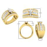IGI CERTIFIED 1.85 Carat (ctw) 14K Yellow Gold Marquise Baguette & Round Cut Diamond Ladies Ring