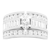 1.85 Carat (ctw) 18K White Gold Marquise Baguette & Round Cut Diamond Ladies Engagement Ring