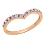 10K Rose Gold Round Amethyst & White Diamond Wedding Stackable Band Anniversary Guard Chevron Ring