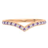 10K Rose Gold Round Amethyst & White Diamond Wedding Stackable Band Anniversary Guard Chevron Ring