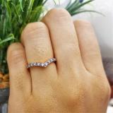 10K Rose Gold Round Amethyst & White Diamond Wedding Stackable Band Anniversary Guard Chevron Ring