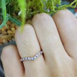 10K Rose Gold Round Amethyst & White Diamond Wedding Stackable Band Anniversary Guard Chevron Ring