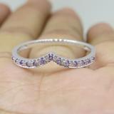 10K White Gold Round Amethyst & White Diamond Wedding Stackable Band Anniversary Guard Chevron Ring