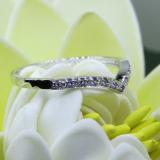 10K White Gold Round Amethyst & White Diamond Wedding Stackable Band Anniversary Guard Chevron Ring