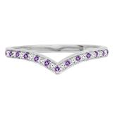 18K White Gold Round Amethyst & White Diamond Wedding Stackable Band Anniversary Guard Chevron Ring