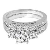 1.80 Carat (ctw) 10K White Gold Round Diamond Bridal 3 Stone Engagement Ring With Matching Band Set