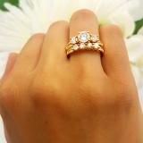 1.80 Carat (ctw) 10K Yellow Gold Round Diamond Bridal 3 Stone Engagement Ring With Matching Band Set