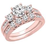 1.80 Carat (ctw) 18K Rose Gold Round Diamond Bridal 3 Stone Engagement Ring With Matching Band Set