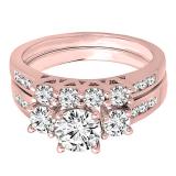 1.80 Carat (ctw) 18K Rose Gold Round Diamond Bridal 3 Stone Engagement Ring With Matching Band Set