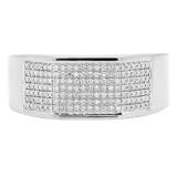 0.24 Carat (ctw) 10K White Gold Round White Diamond Men's Micro Pave Hip Hop Wedding Band 1/4 CT