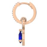 10K Rose Gold 7X5 MM Pear Cut Blue Sapphire & Round White Diamond Ladies Dangling Drop Earrings