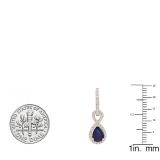 10K Rose Gold 7X5 MM Pear Cut Blue Sapphire & Round White Diamond Ladies Dangling Drop Earrings