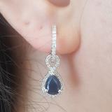 10K White Gold 7X5 MM Pear Cut Blue Sapphire & Round White Diamond Ladies Dangling Drop Earrings