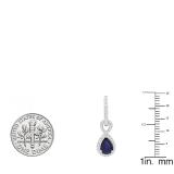 10K White Gold 7X5 MM Pear Cut Blue Sapphire & Round White Diamond Ladies Dangling Drop Earrings