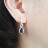 10K Yellow Gold 7X5 MM Pear Cut Blue Sapphire & Round White Diamond Ladies Dangling Drop Earrings