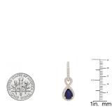 10K Yellow Gold 7X5 MM Pear Cut Blue Sapphire & Round White Diamond Ladies Dangling Drop Earrings