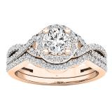 0.95 Carat (ctw) 10K Rose Gold Round Diamond Bridal Swirl Split Shank Engagement Ring Set 1 CT