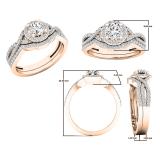 0.95 Carat (ctw) 10K Rose Gold Round Diamond Bridal Swirl Split Shank Engagement Ring Set 1 CT