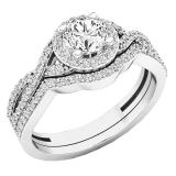 0.95 Carat (ctw) 10K White Gold Round Diamond Bridal Swirl Split Shank Engagement Ring Set 1 CT