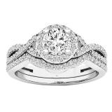 0.95 Carat (ctw) 10K White Gold Round Diamond Bridal Swirl Split Shank Engagement Ring Set 1 CT
