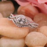 0.95 Carat (ctw) 10K White Gold Round Diamond Bridal Swirl Split Shank Engagement Ring Set 1 CT