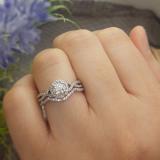 0.95 Carat (ctw) 10K White Gold Round Diamond Bridal Swirl Split Shank Engagement Ring Set 1 CT
