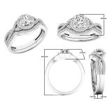 0.95 Carat (ctw) 10K White Gold Round Diamond Bridal Swirl Split Shank Engagement Ring Set 1 CT