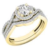 0.95 Carat (ctw) 10K Yellow Gold Round Diamond Bridal Swirl Split Shank Engagement Ring Set 1 CT