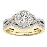 0.95 Carat (ctw) 10K Yellow Gold Round Diamond Bridal Swirl Split Shank Engagement Ring Set 1 CT