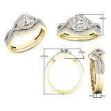 0.95 Carat (ctw) 10K Yellow Gold Round Diamond Bridal Swirl Split Shank Engagement Ring Set 1 CT