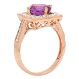 10K Rose Gold 8 MM Round Cut Amethyst And Diamond Ladies Vintage Bridal Engagement Ring