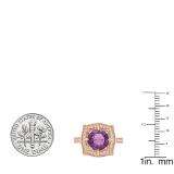 10K Rose Gold 8 MM Round Cut Amethyst And Diamond Ladies Vintage Bridal Engagement Ring