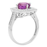 10K White Gold 8 MM Round Cut Amethyst And Diamond Ladies Vintage Bridal Engagement Ring