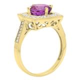 10K Yellow Gold 8 MM Round Cut Amethyst And Diamond Ladies Vintage Bridal Engagement Ring