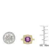 10K Yellow Gold 8 MM Round Cut Amethyst And Diamond Ladies Vintage Bridal Engagement Ring